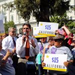 Mark Leno at minimum wage rally, 2016