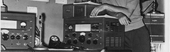 Mickey Unger in his basement radio studio
